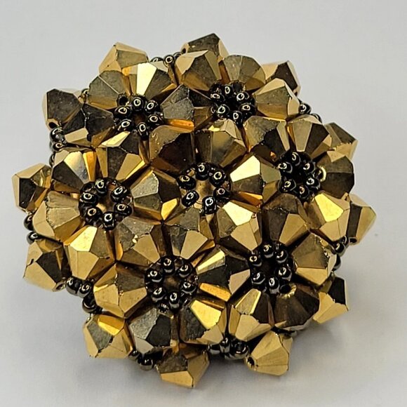 Gold Sparkling Crystal Ring Cluster Ring Glitter Bicone Beads Stretch Ring - Picture 6 of 10